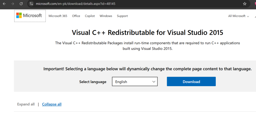 Install Microsoft VC Runtime on Windows